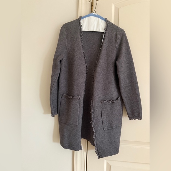 Sinuous Jackets & Blazers - Elegant Charcoal Open-Front Women's Cape